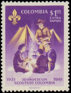 Colombia #C435-C438, Complete Set(4), 1962, Scouts, Hinged