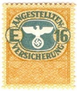 1937 Germany Revenue 16 Pfennig Nazi Salaried Employee Unemployment Insurance