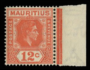 Mauritius #216a (SG 257a) Cat£55, 1938-43 12c salmon pink, perf. 15x14, righ...