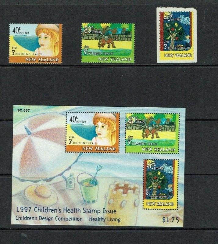 New Zealand: 1997  Health, Children's Paintings, MNH set + miniature sheet.