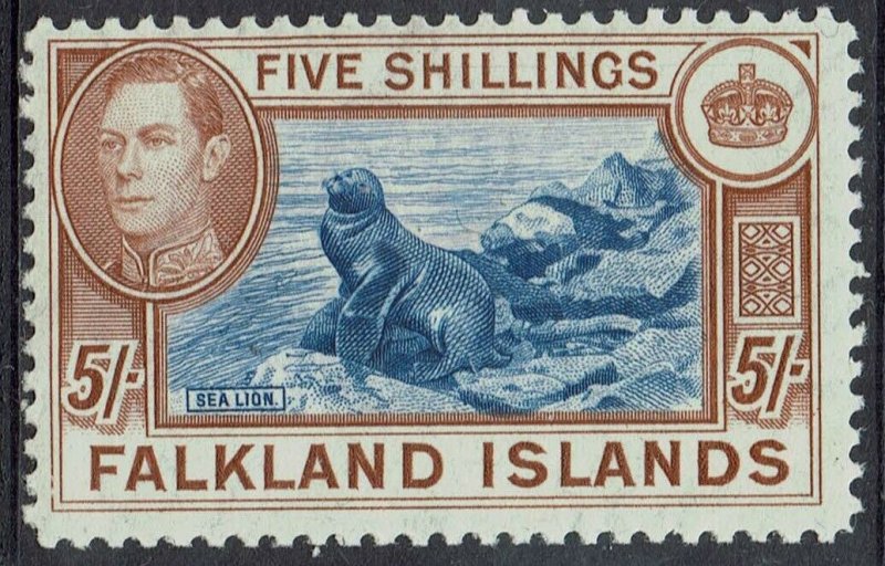 FALKLAND ISLANDS 1938 KGVI SEAL 5/- MNH **