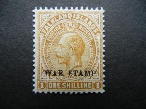 Falkland Islands 1918 KGV 1sh War, pale bistre SG 72a