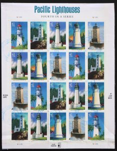 U.S. Used Scott #4146-50 41c Pacific Lighthouses Sheet of 20 CDS Cancel. Nice!