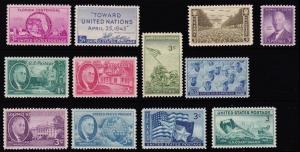 1945 Year Set of 12 Commemorative Stamps Mint NH - Stuart Katz 