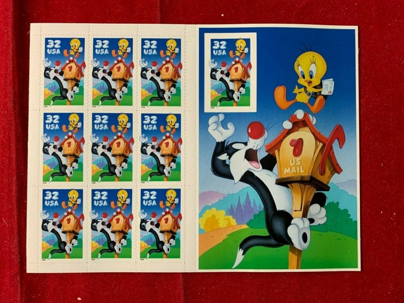 SYLVESTER & TWEETY Looney Tunes Pane of Stamps imperf  Scott's 3205 