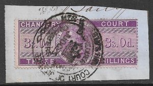 GREAT BRITAIN 1857 QV 3sh CHANCERY COURT FEE Revenue P.14 Bft 49 Used