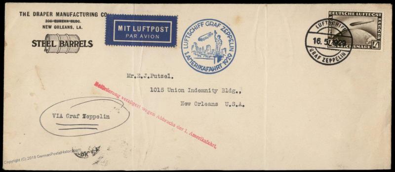 Germany Graf Zeppelin 1929 USA Bordpost Commercial Draper Barrels LA Cover 84848