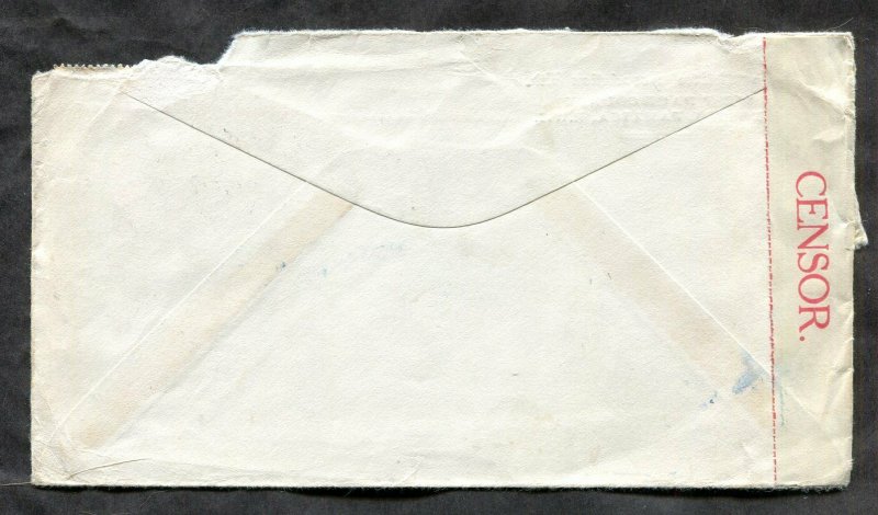 d327 - JAMAICA 1942 CENSORED Airmail Cover to England