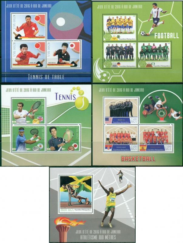 Olympic Games Rio Football Ping Pong Tennis Basketball Madagascar MNH stamps set