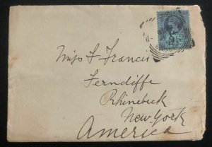 1899 Birkenhead England Cover To Rhinebeck NY USA Original Letter Enclosed