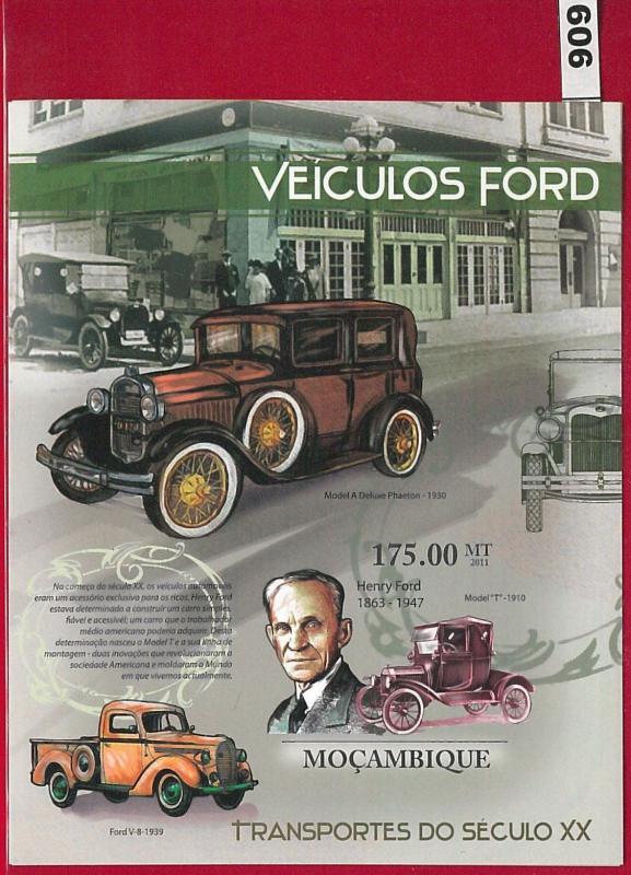 606  -  MOZAMBIQUE - ERROR, 2011 IMPERF SHEET: Henry Ford, Cars, Transportation