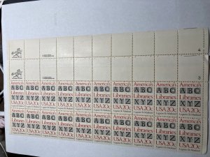 Scott 2015 Library from UR sheet top 2 rows 16 stamps plate # (2) M NH OG ach