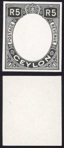 Ceylon 1927 5R Die Proof (Frame only) on Surfaced Paper