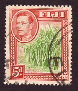 Fiji 1940 SG259 5d Green & Red Cane Field & KGVI Head USED