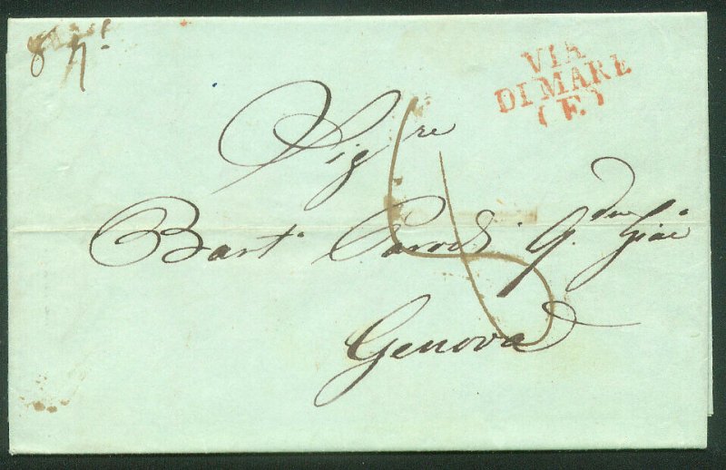 ITALY-Livorno 1841 VIA DI MARE MARITIME FOLDED LETTER TO GENOVA. F-VF  (75-78)