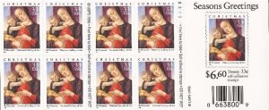 US Stamp 1999 33c Christmas Madonna & Child 20 Stamp Booklet Scott #3355a