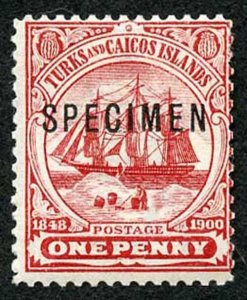 Turks and Caicos SG102 1d Red Opt SPECIMEN (no gum)