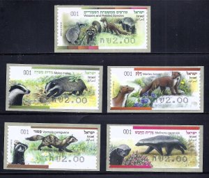 ISRAEL 2014 STAMPS WEASELS SPECIES FULL SERIES 5 ATM LABEL FAUNA WILD ANIMALS