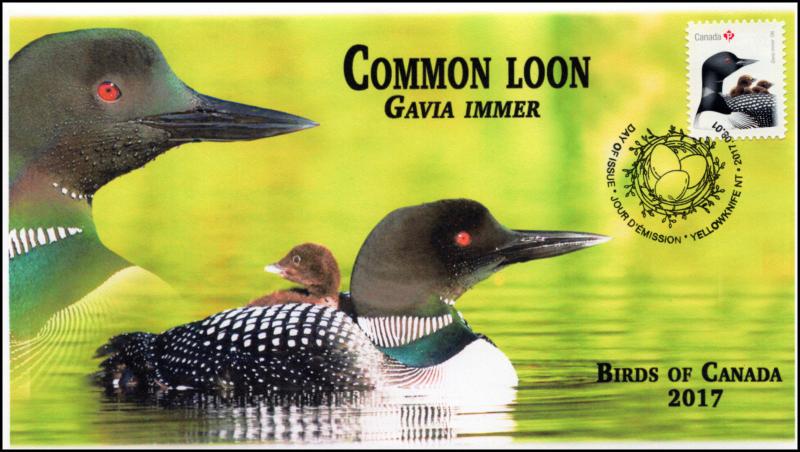 CA17-041, 2017, Birds of Canada, Common Loon, Day of Issue, FDC