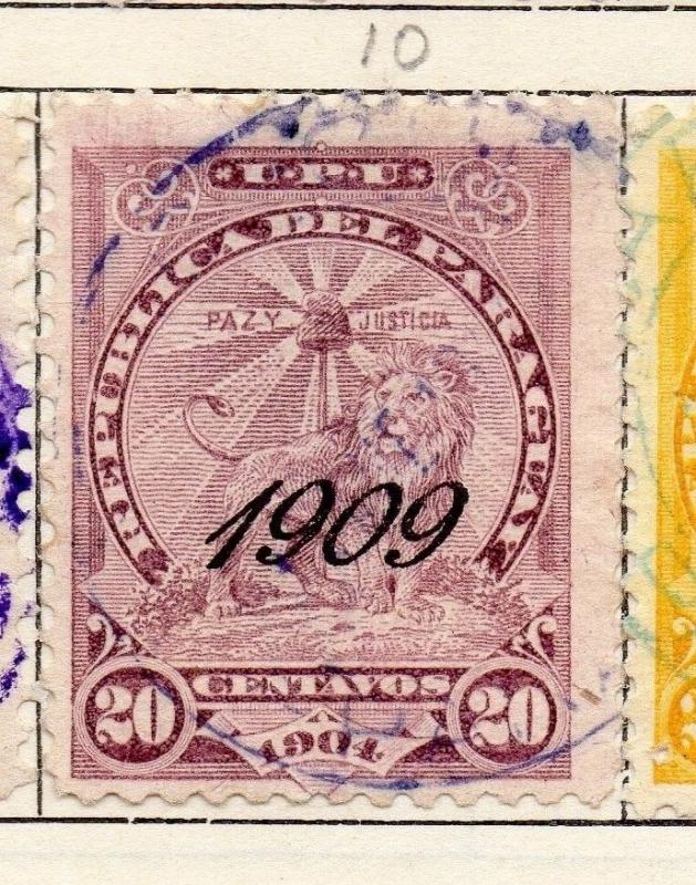 Paraguay 1907-09 Early Issue Fine Used 20c. 1909 Optd 147476