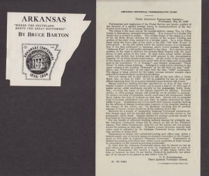 1936 Arkansas Centennial 100 yrs Sc 782 POD official notice & Commission folder