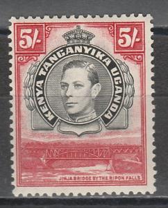 KENYA UGANDA & TANGANYIKA 1938 KGVI BRIDGE 5/- PERF 13.25 X 13.75