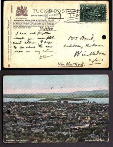 Canada-cover #8379 -1c Tercentenary on p/c to England-Montreal-Aug 22 1908-