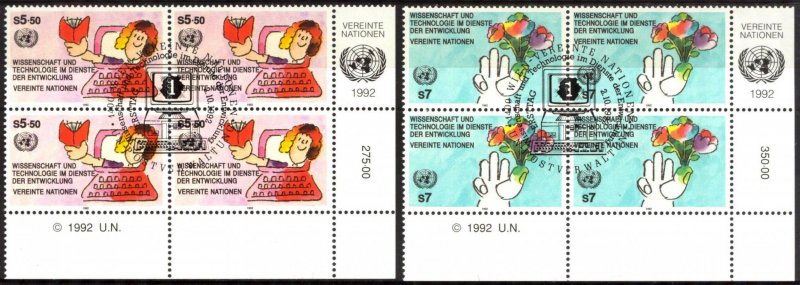 United Nations / Vienna 1992 Science and Technology 2 Blocks of 4 Used CTO