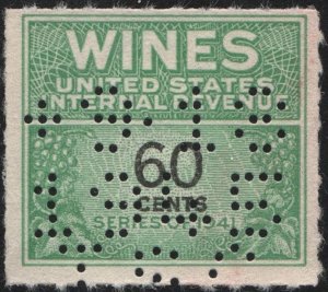 RE140 60¢ Wine Revenue Stamp (1942) Perfin