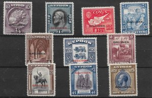 CYPRUS SG123/32s 1928 ANNIVERSARY SET OVPT SPECIMEN MTD MINT