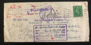 1944 Rotherham England Letter Cover To British Army Post Office India Command