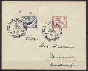 German Empire: 1936 Olympic Games Cover with 2 Different Special Cancellations