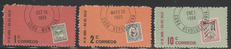 1961 Cuba Stamps Sc 670-672 Stamps Day Complete Set MNH