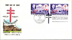 Philippines FDC 1959 - Fight TB - 2 x 6c+5c Stamp - Pair - F43220