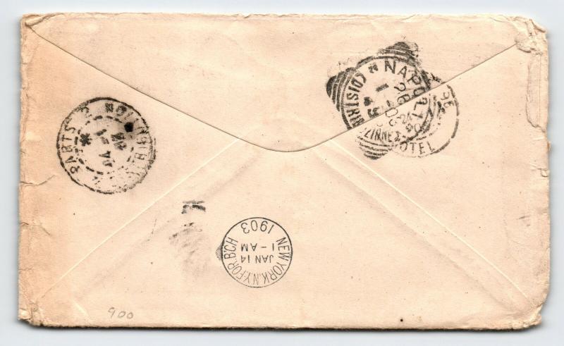 US 1908 Cover to Italy / Hotel Date Backstamp / Sm Edge Tears - Z13439