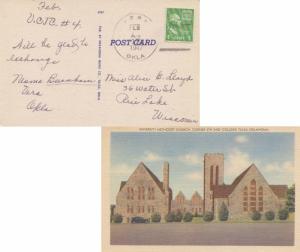 United States Oklahoma Vera 1947 4f-bar  PPC (University Methodist Church, Co...