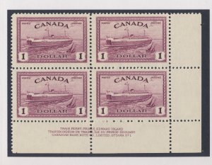Canada Plate Block #1 Stamp #273 - $1.00 MH Top 2 VF Guide Value = $250.00