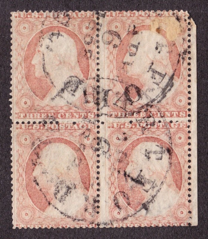 US 26 3c Washington Used Block of 4 F-VF SCV $175