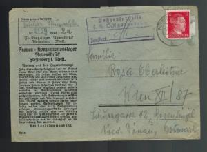 1944 Germany Ravensbruck Concentration Camp Cover KZ to Vienna 