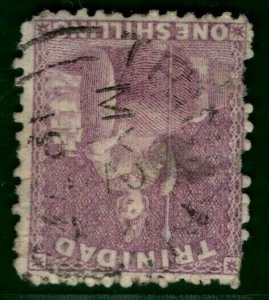 TRINIDAD QV Stamp SG.73bw 1s mauve (1863-80) WMK INVERTED Used FU* RARE** GOLD30