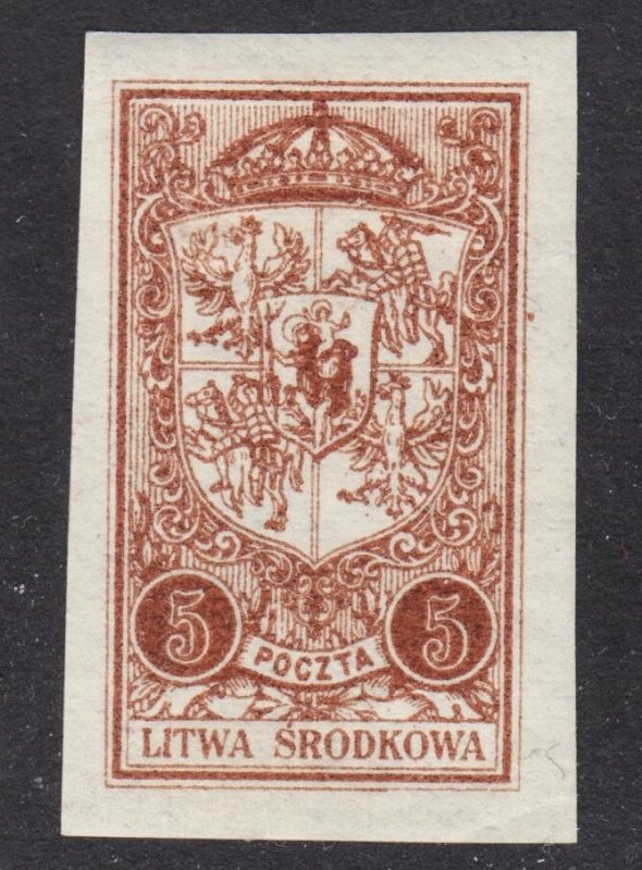 Central Lithuania Scott 39 imperforated F+ mint OG HH on pelure paper.