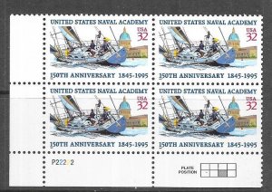 US# 3001 32c US Naval Academy Plate Block of 4 CV $3.25