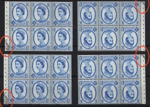 GB 1960 4d 9.5mm phosphor unmounted mint wmk up booklet pane of 6 with large b