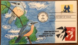 2024 LOVE STAMP FDC HAND DRAWN PAINTED CACHET Bluebirds 2006 First Class