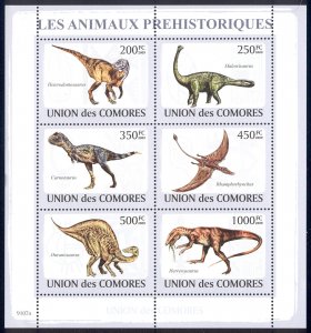 Comoro Islands - 2009 s/s of 6 Prehistoric Animals #1097 cv $ 14.50 Lot # 105