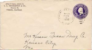 United States U.S. R.P.O.'s Chanute & Emporia 1933 909-J-1  Postal Stationery...