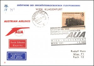 Austria Austrian Airlines Klagenfurt to Vienna 1963 1st Flight Cover
