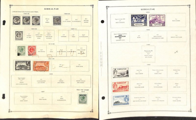 Gibralter Stamp Collection on 6 Scott International Pages, 1886-1947 (BC)