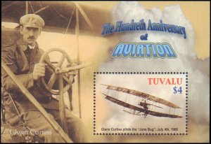 Tuvalu #909-912, Complete Set(4), Sht of 4 & S/S, 2003, Aviation - Airplanes,...