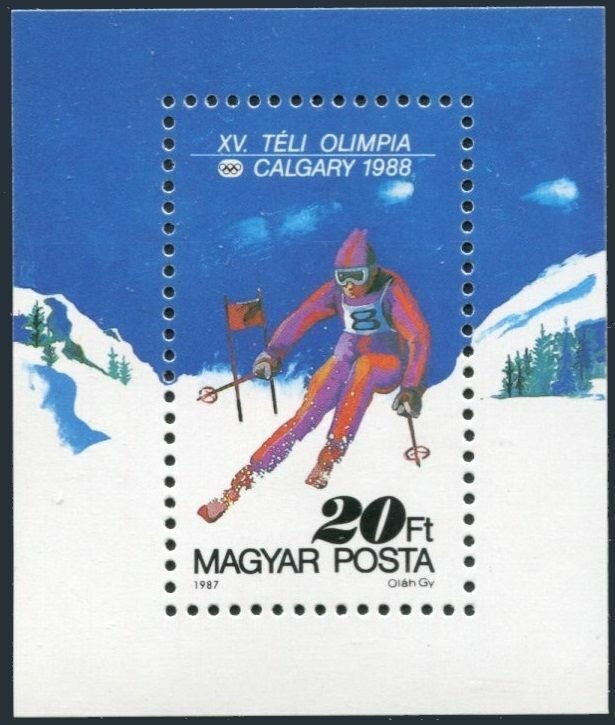 Hungary 3094-3099,3100,MNH.Mi 3929-3034,Bl.193. Olympics Calgary-1988.Slalom,